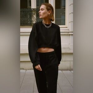 Zara Cropped Ribbed Black Knit Sweater